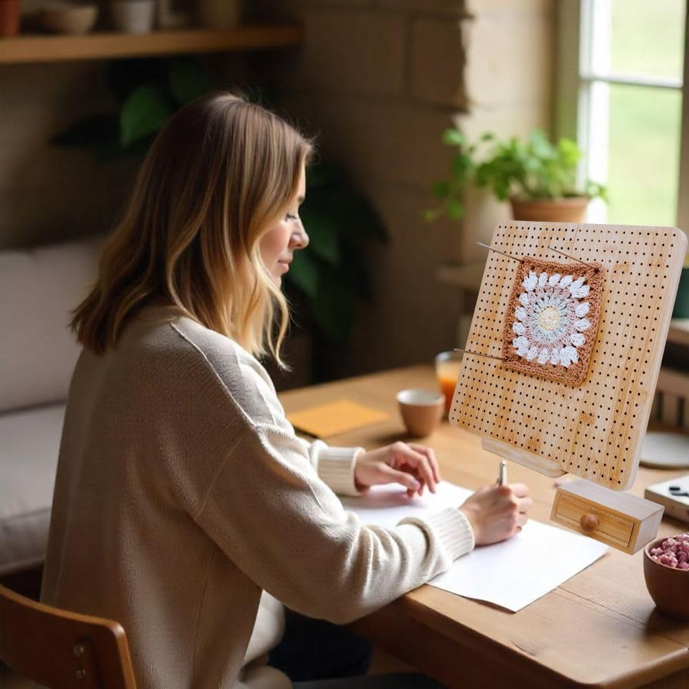 11.8” Crochet Blocking Board – Bamboo Blocking Mat with 10 Pins, Stand & Stor...