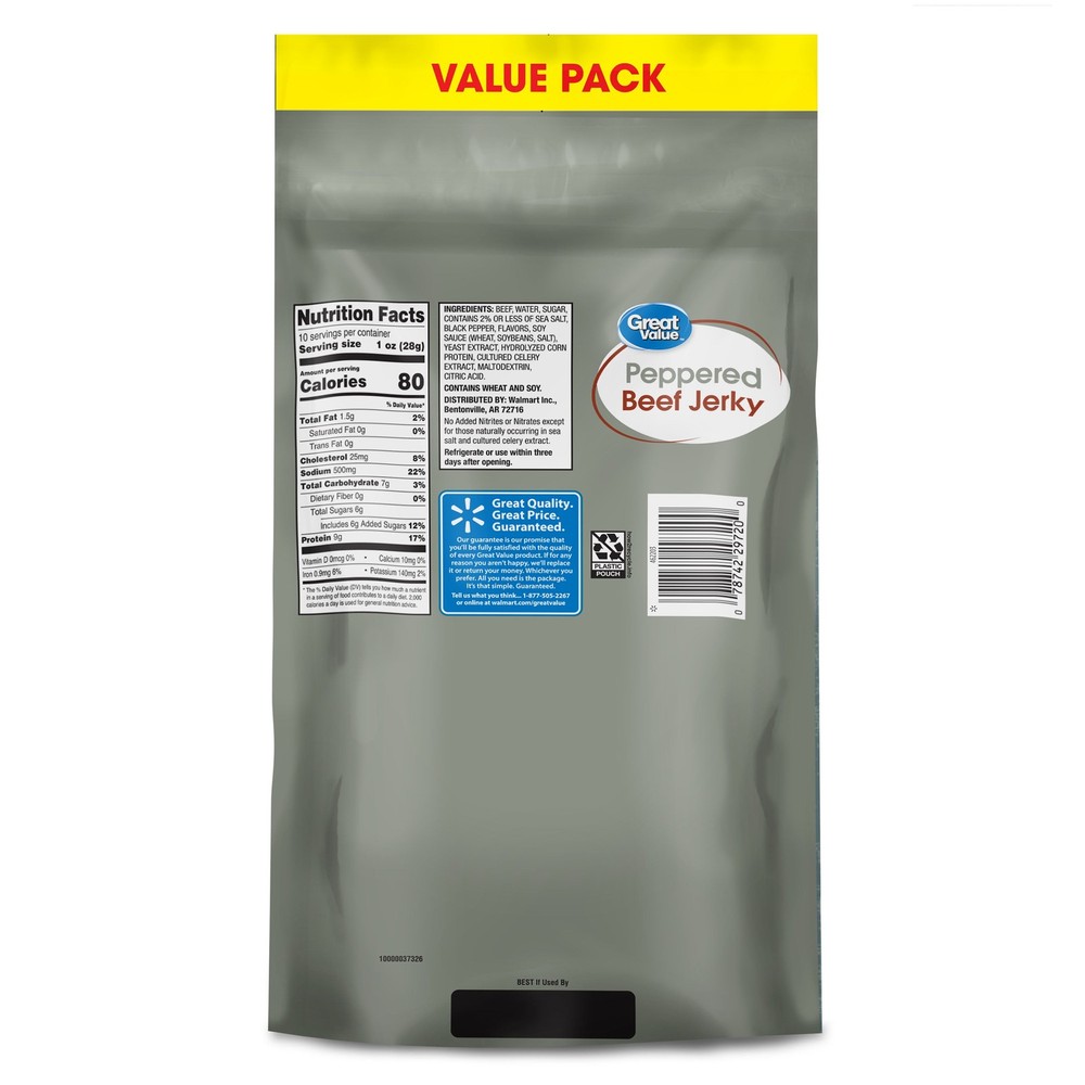 Great Value Peppered Beef Jerky Value Pack, 10 oz