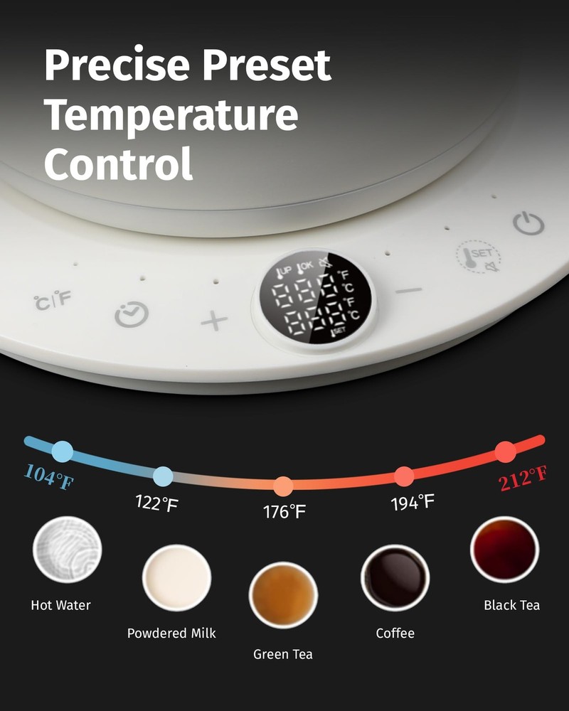 0.8L Gooseneck Electric Kettle, Precise Temperature Control for Pour Over Cof...
