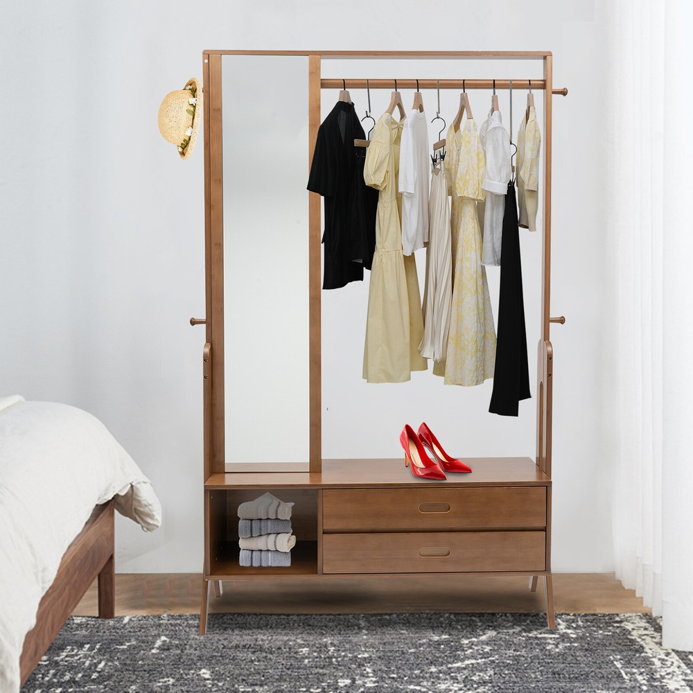 Bamboo Multi-function Hall Tree for Entryway Rack Shoe Storage Hanger Bench Set