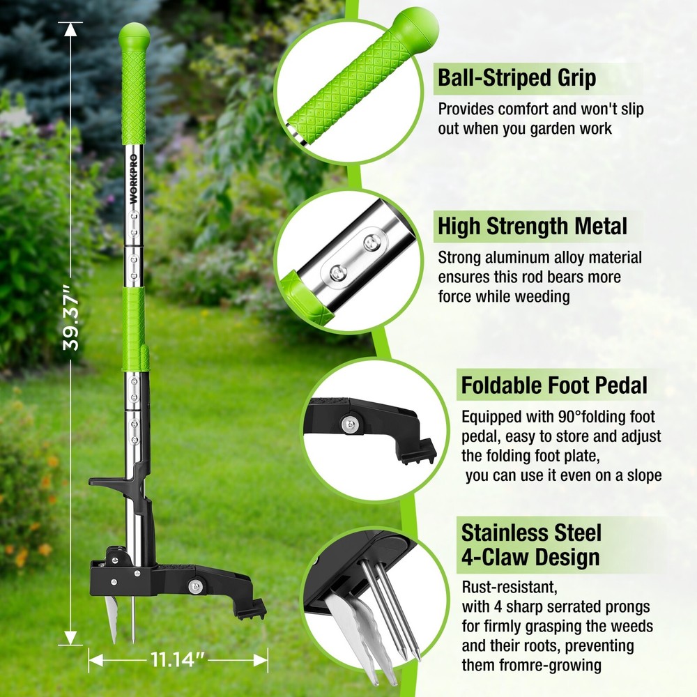 WORKPRO Stand Up Weed Puller Tool with Ergonomic 39" Long Handle Heavy Duty
