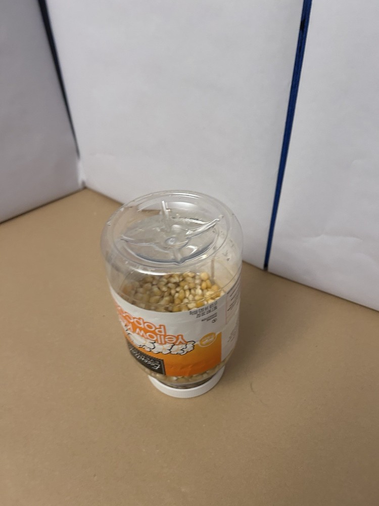Plastic Jar 851g twist off Essential Everyday Yellow Kernel Popcorn half used