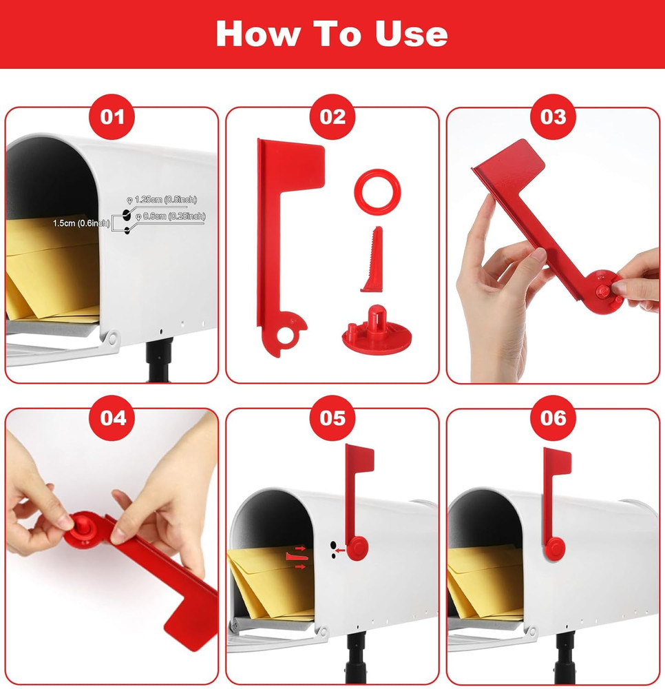 Mailbox Flag, Red Flag for Mailbox Replacement, Tool-Free Assembly (Red)