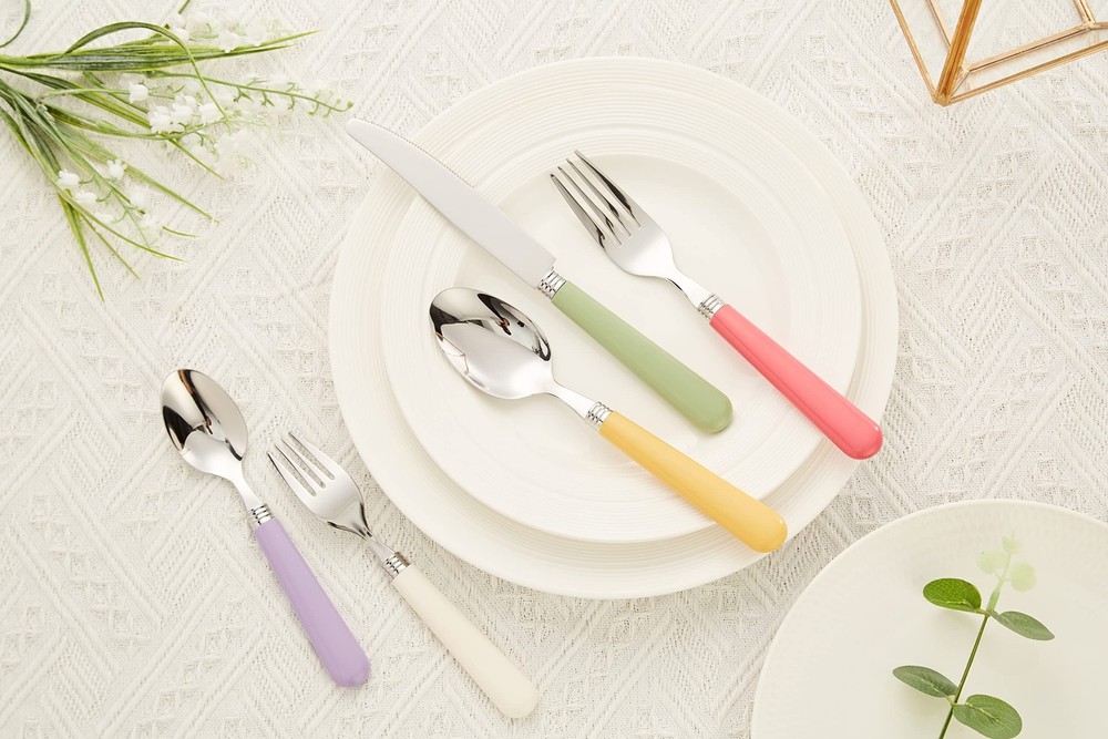 20 PCS Mix Solid Silverware Set Stainless Steel Cutlery Color Handle Flatware