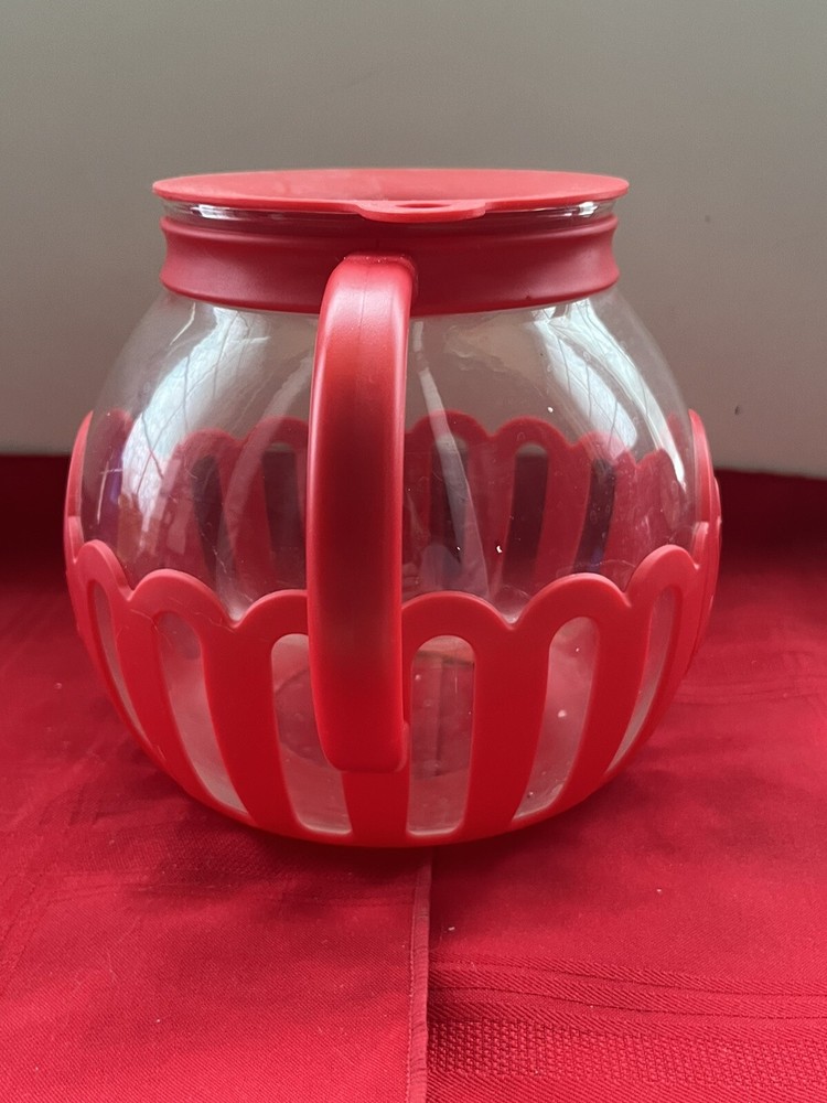ECOLUTION MICRO-POP MICROWAVE 3QT HANDLED POP CORN POPPER GLASS & RED SILICONE