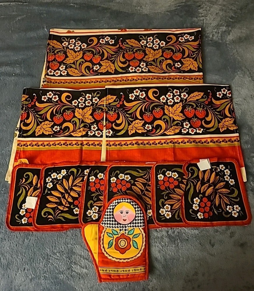 Набор Для Кухни Из 10 Предметов Хохлома 100% Хлопок. Новый.