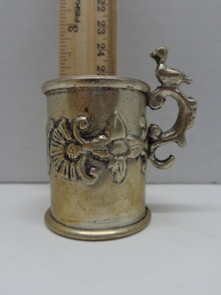 Antique Embossed Baby Cup with Bird on Scroll Handle