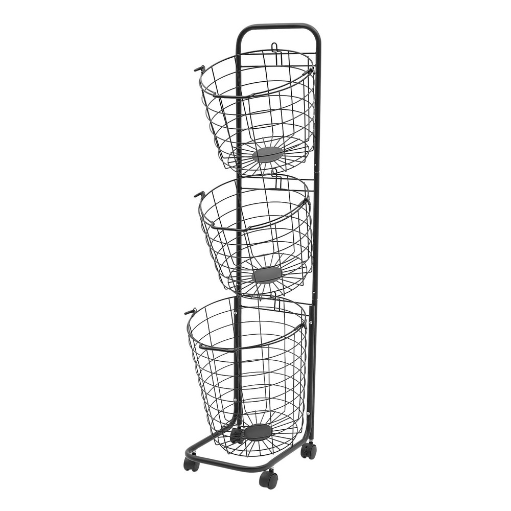 3 Tier Rolling Laundry Hamper with 3 Removable Wire Basket & 4 Universal Wheels