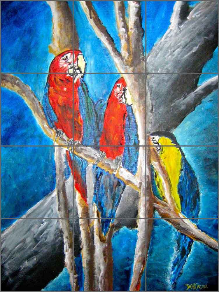 Ceramic Tile Mural Kitchen Backsplash McCrea Tropical Parrots Birds Art DMA058