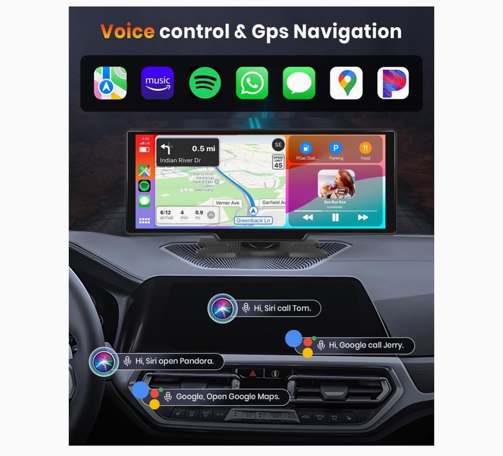 PODOFO 10.26" Multimedia Smart Screen Player Wireless Carplay Android Navigation