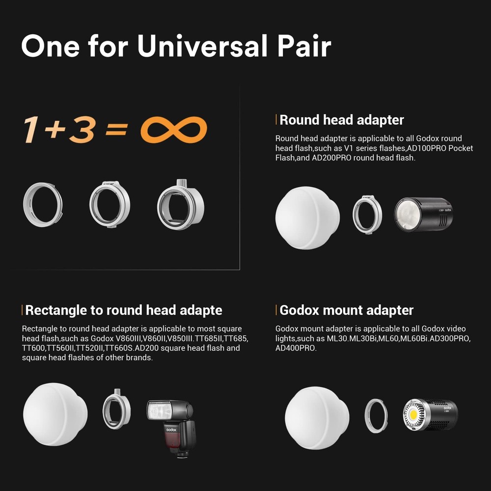 Godox Diffusion Dome Kit with Adapters for Flash and Video Lights