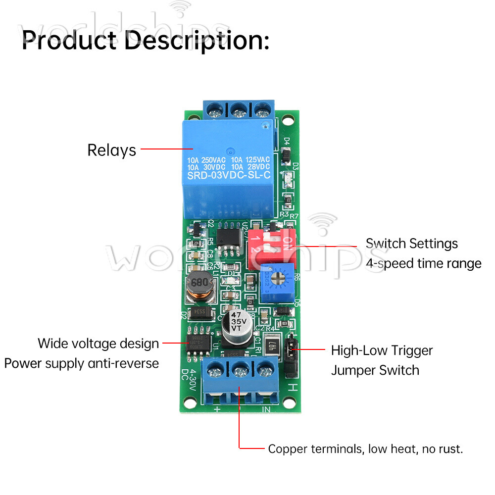 DC 4-30V Power Adjustable Delay Relay Timer Control Module 4 Gear Delay Switch