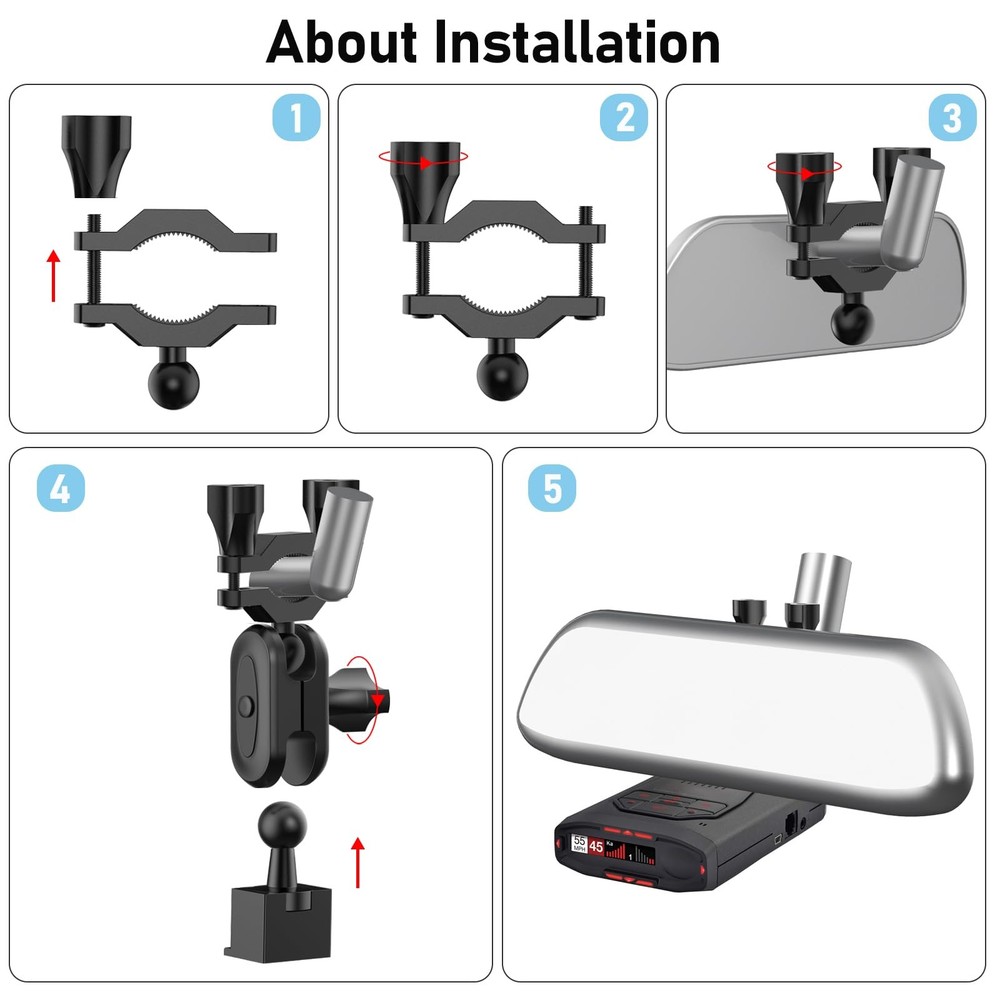 Radar Detector Mount for Car Rearview Mirror, Compatible with Major Models