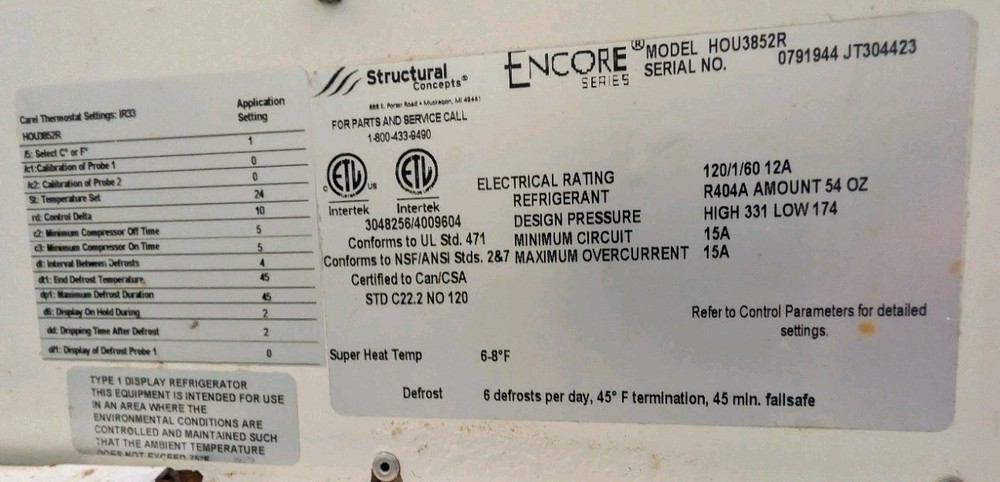 Structural Concepts Encore Refrigerated MODEL HOU3852R Self Serv Dual Zone