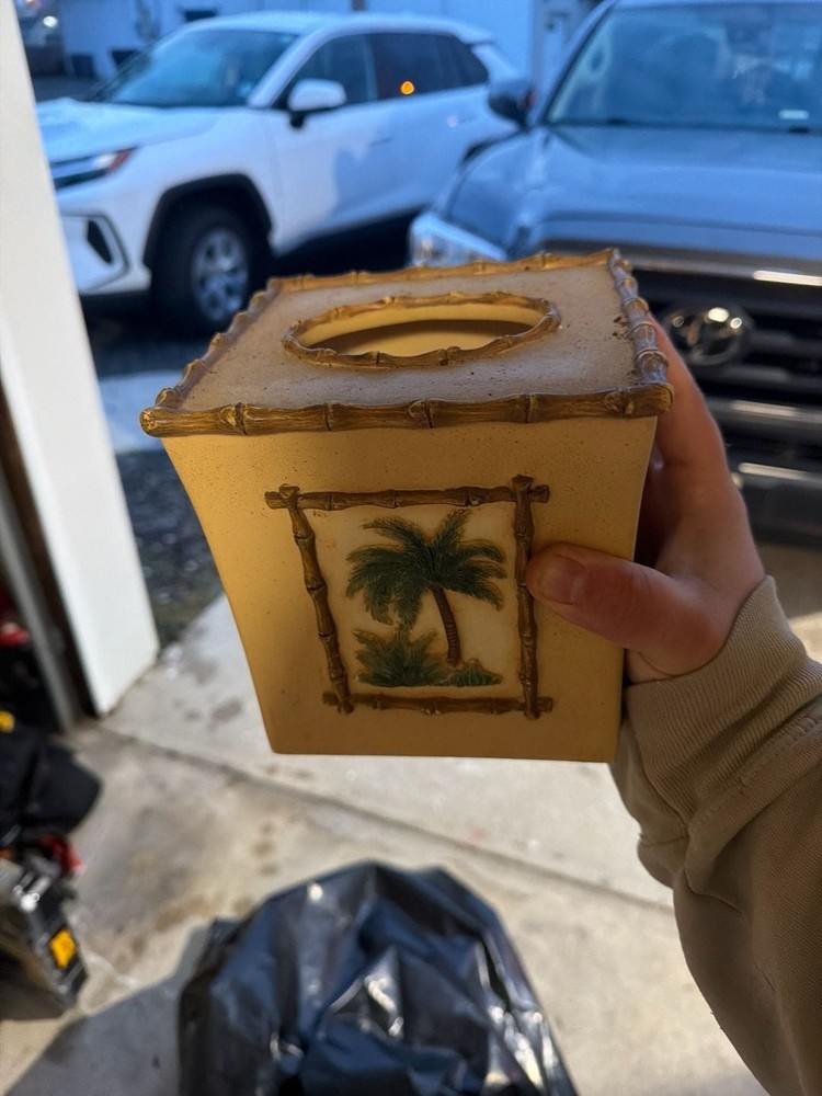 Vintage Bora Bora Palm Tree Bamboo Frame Ceramic Tissue Box Cover