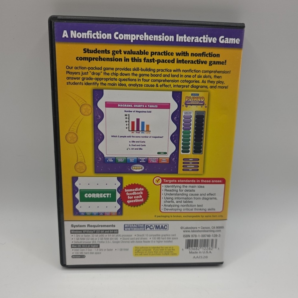 Nonfiction Comprehension Plinko Interactive Whiteboard (CD-Rom) Lakeshore 1-2