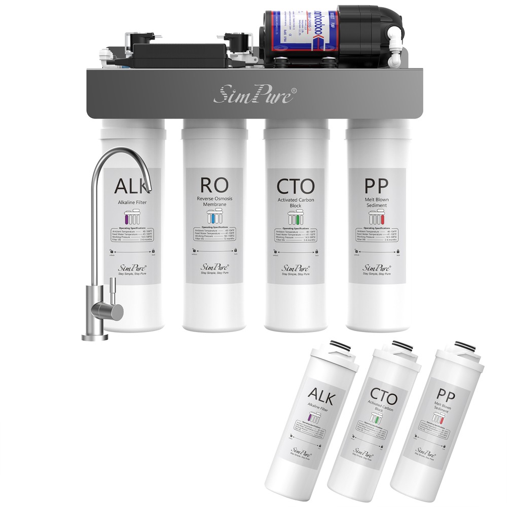 SimPure WP2-400GPD 8-Stage Alkaline pH+ RO Reverse Osmosis System Under Sink