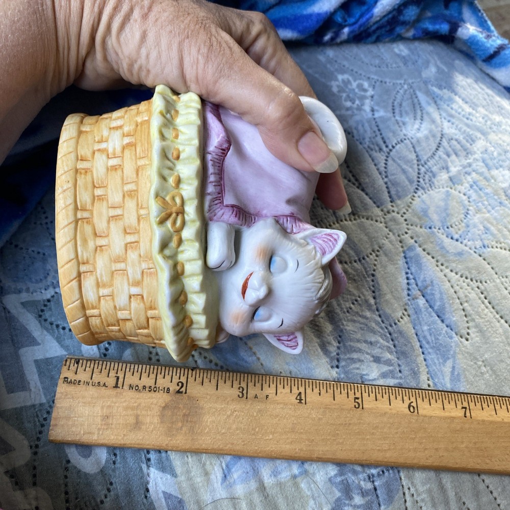 Vtg Lefton Nursery Night Light Sleeping Kitty Ceramic Japan No Light