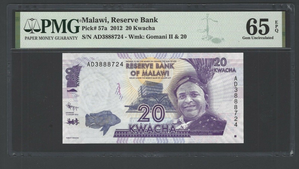 Malawi 20 Kwacha 2012 P57a Uncirculated Graded 65