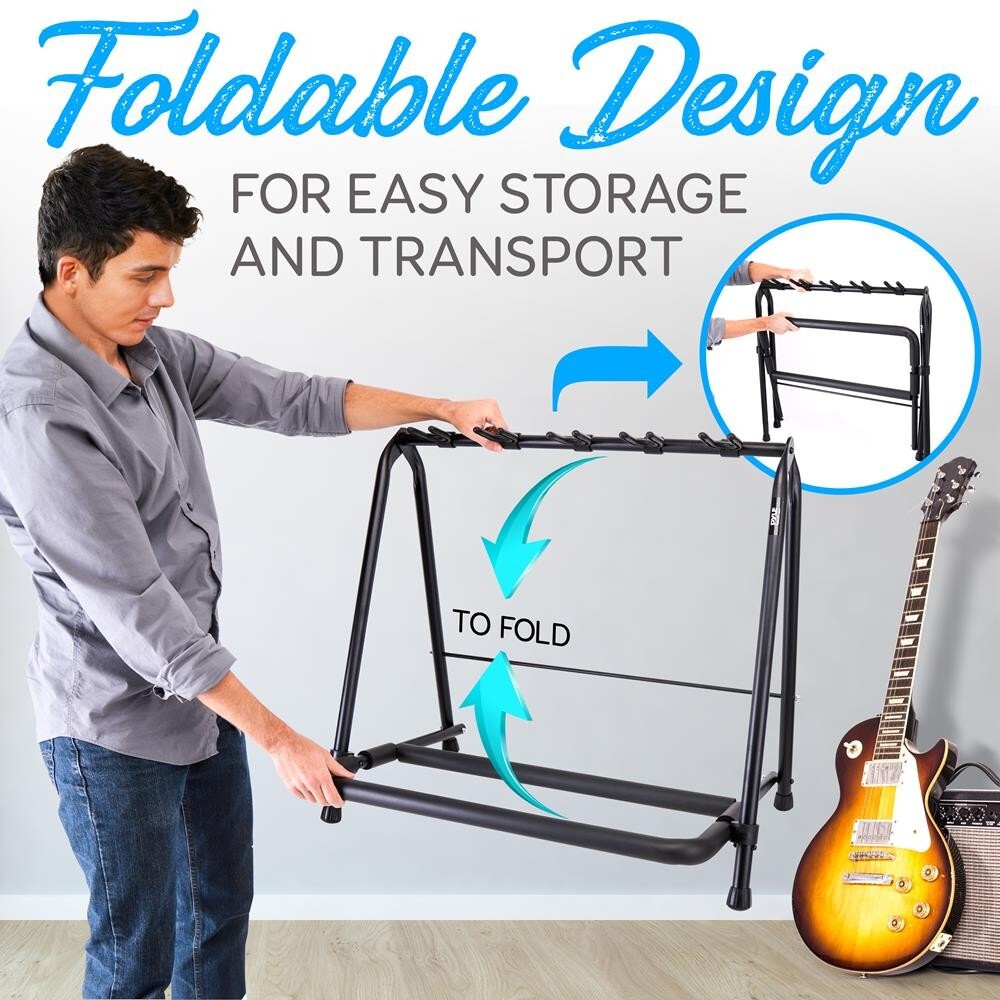 Pyle 5-Space Foldable Guitar Rack-Multi-Instrument Floorstand Guitar Rack Holder