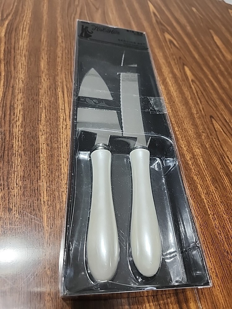 Stainless Steel White Pearl Handled Wedding Cake Knife & Server Set New