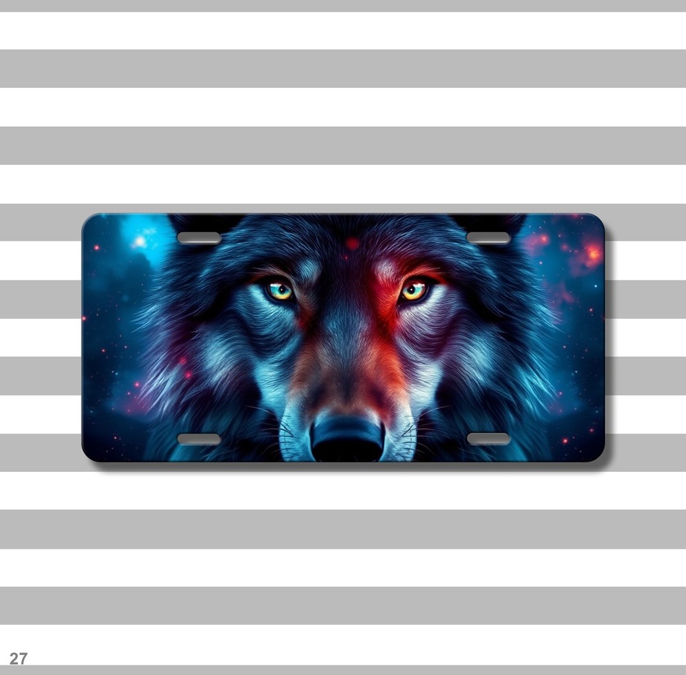 Realistic Wolf License Plate Optional Text Auto Tag Unique Gift