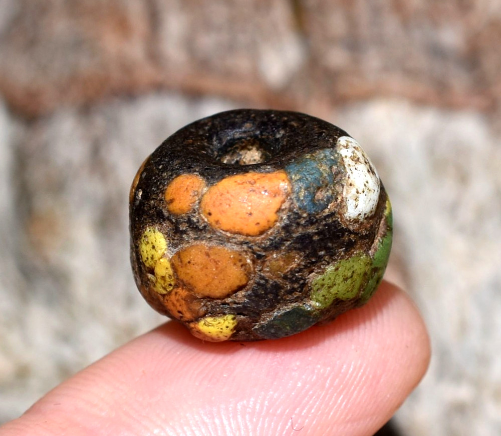 Ancient Black Mandrel Wound Bead Multiple Crumb Decorations Mali, African Trade