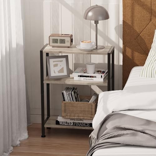 3-Tier Side Table Set of Small End Table, Sofa Side Table for Narrow 2 Greige