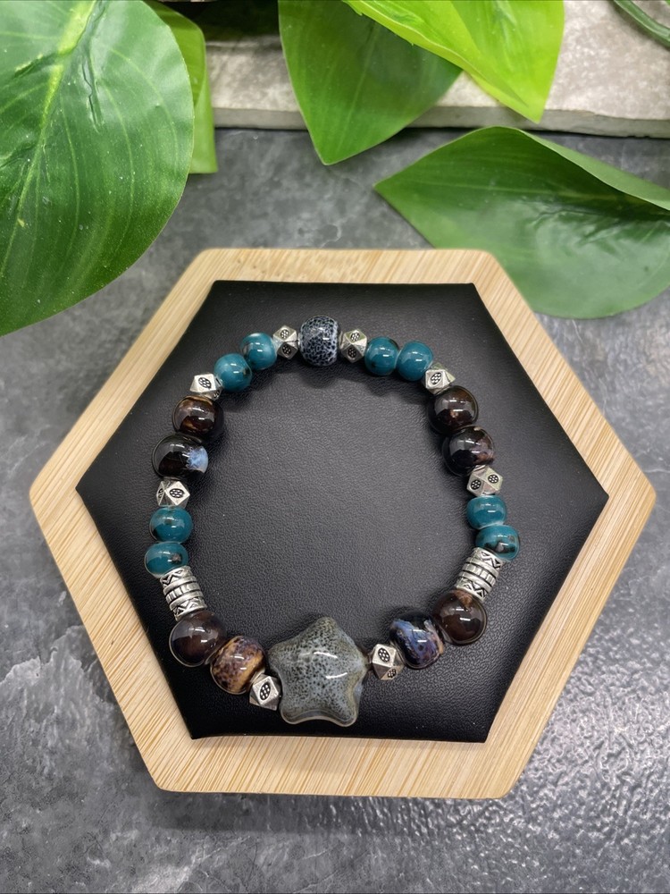 Handmade Ceramic Bead Beaded Stackable 6.25” Plus Stretch Bracelet New B335