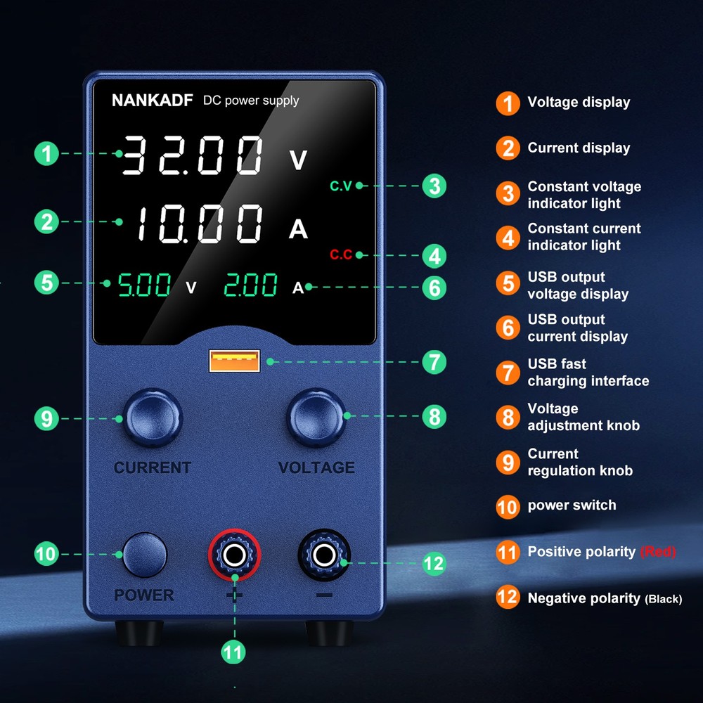 DC Adjustable 0-32V 0-10A Lab Power Supply Variable Programmable Bench Sources