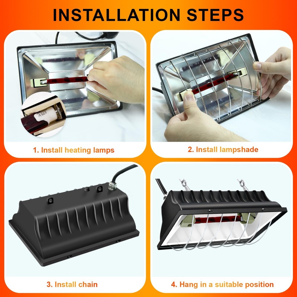 Chicken Coop Heating Lamp Brooder 250W, Adjustable Heating Temperature and Ha...