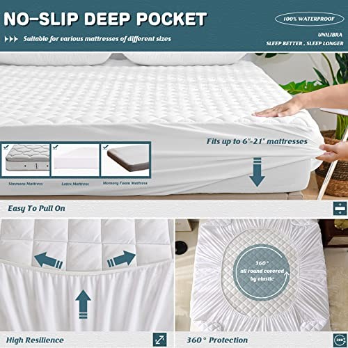 Mattress Protector Waterproof, Deep Pocket Mattress Pad Queen Soft Microfiber