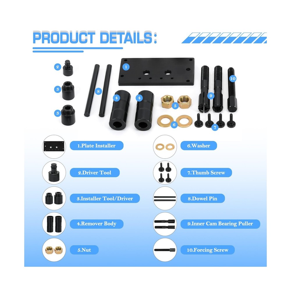 Inner Cam Bearing Installer and Puller Tools Compatible with Harley 88 93 96 ...