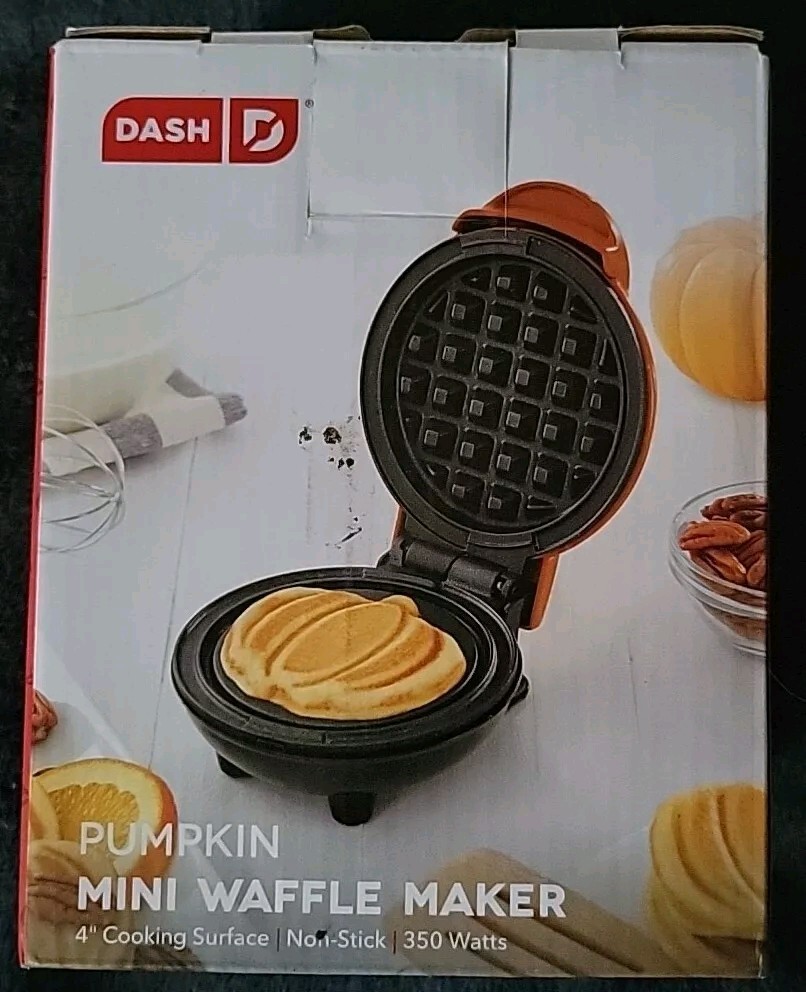 Dash DMWP001OR Mini Waffle Maker - Pumpkin Design - Orange - 4" - 350W