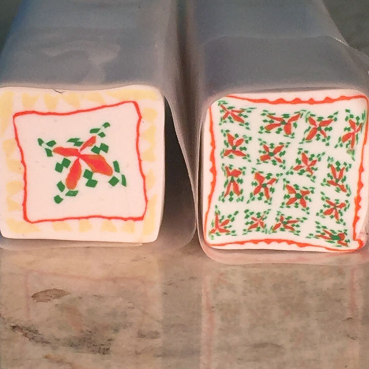 Country quilt patterned raw polymer clay cane, version 2