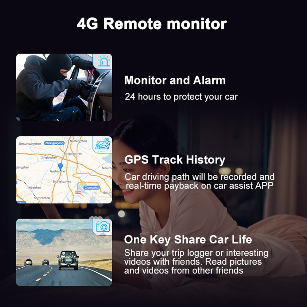 3 Channel Rearview Mirror Dash Cam With Bracket 4g Android Remote Live-View ADAS