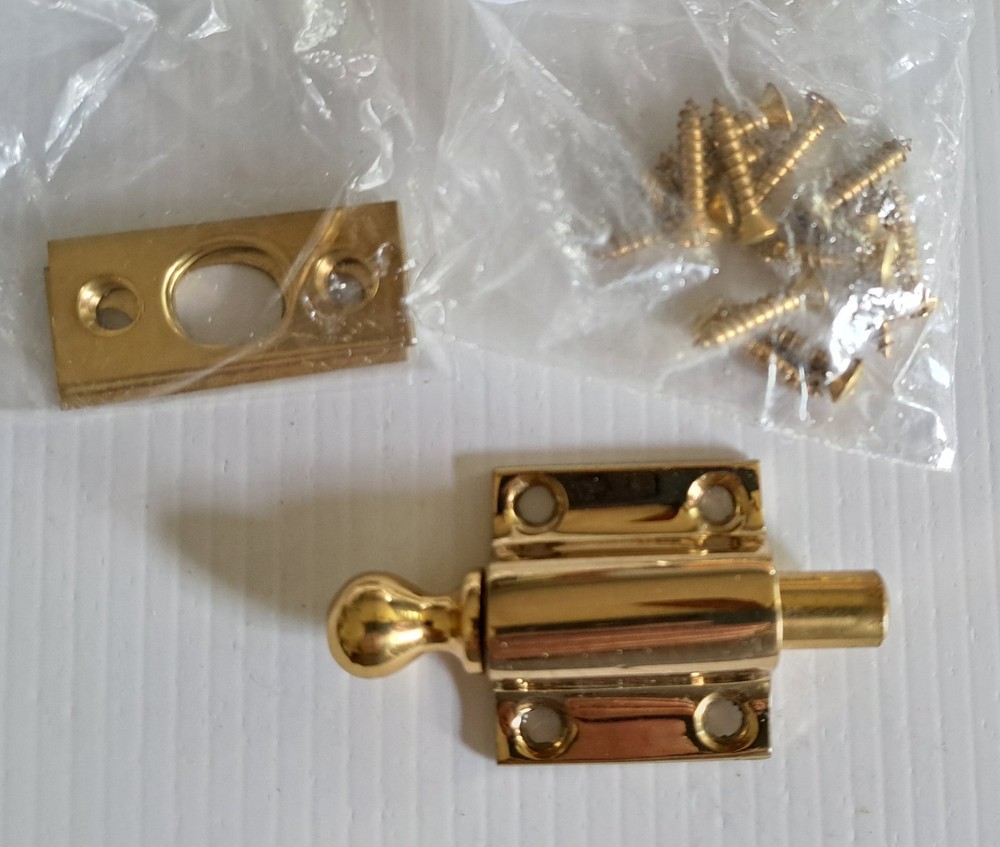 SOLID POLISHED BRASS WINDOW SASH VENT SPRING LATCH w/3 STRIKES
