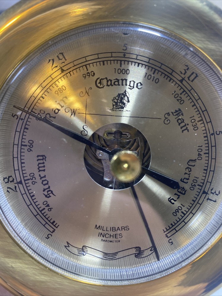 Vintage Brass Millibars Inches Barometer