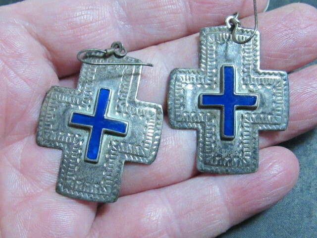 stamped cross silver earrings