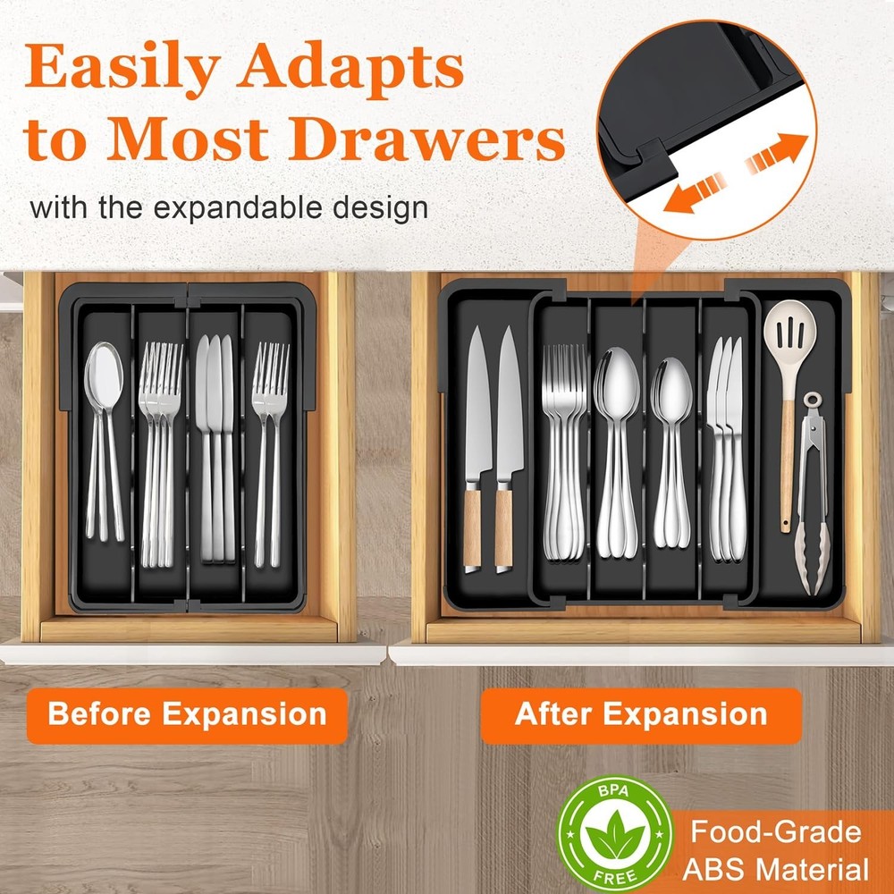 Kitchen Silverware Organizer for Drawer - Expandable Silverware Drawer Organi...