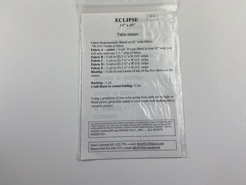 ECLIPSE Quilted table runner pattern Lehmann Hall Designs 112