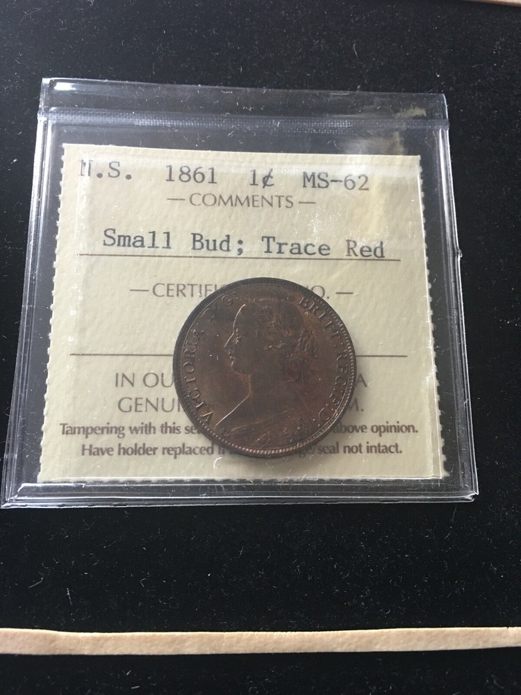 1861  Nova Scotia, ¢1 Cent Sm. Bud, ICCS Graded, **MS-62**