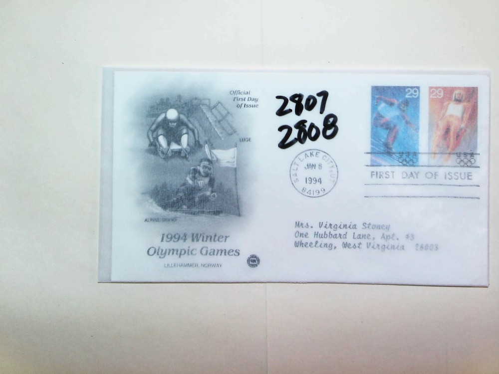 U. S. FDC  2807,08 - Winter Olympics - unsigned?  cachet - comb. ship!