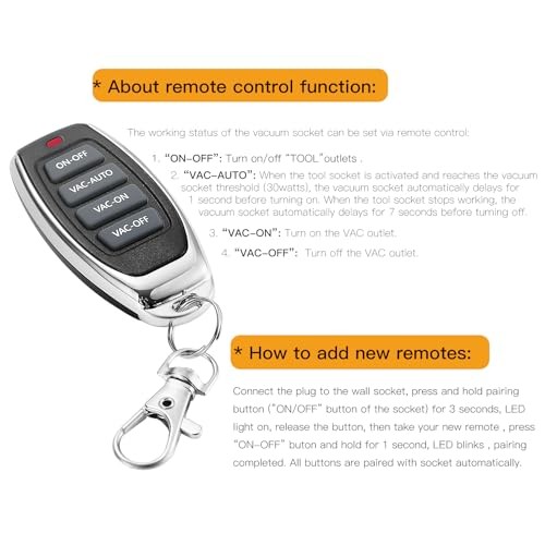 Automatic Remote Vacuum Switch，Load Sensing Outlets,Power Tool/Table Saw