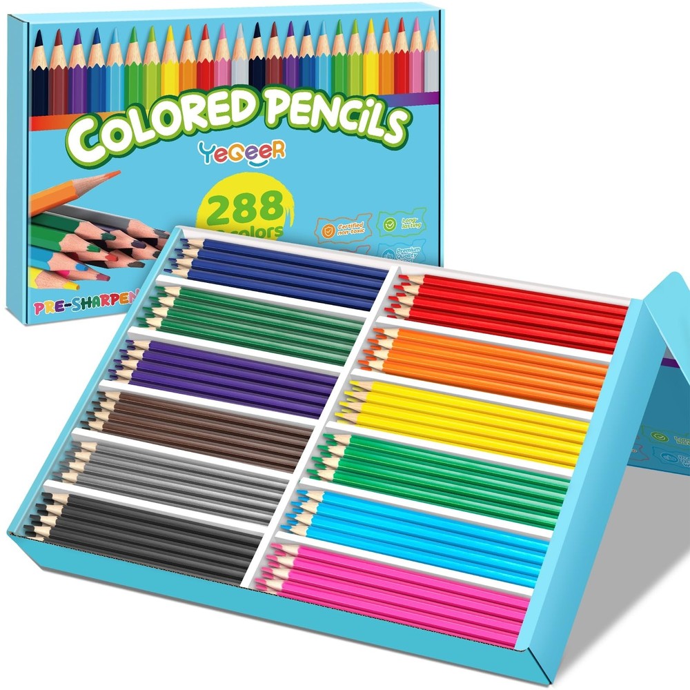 288 Count Colored Pencils Bulk, 12 Assorted Colors, Pre-sharpened Coloring Pe...