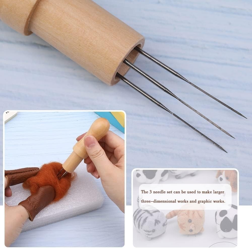 Complete Wool Felting Kit - Includes 3 Needles, Finger Protector & Craft Guide