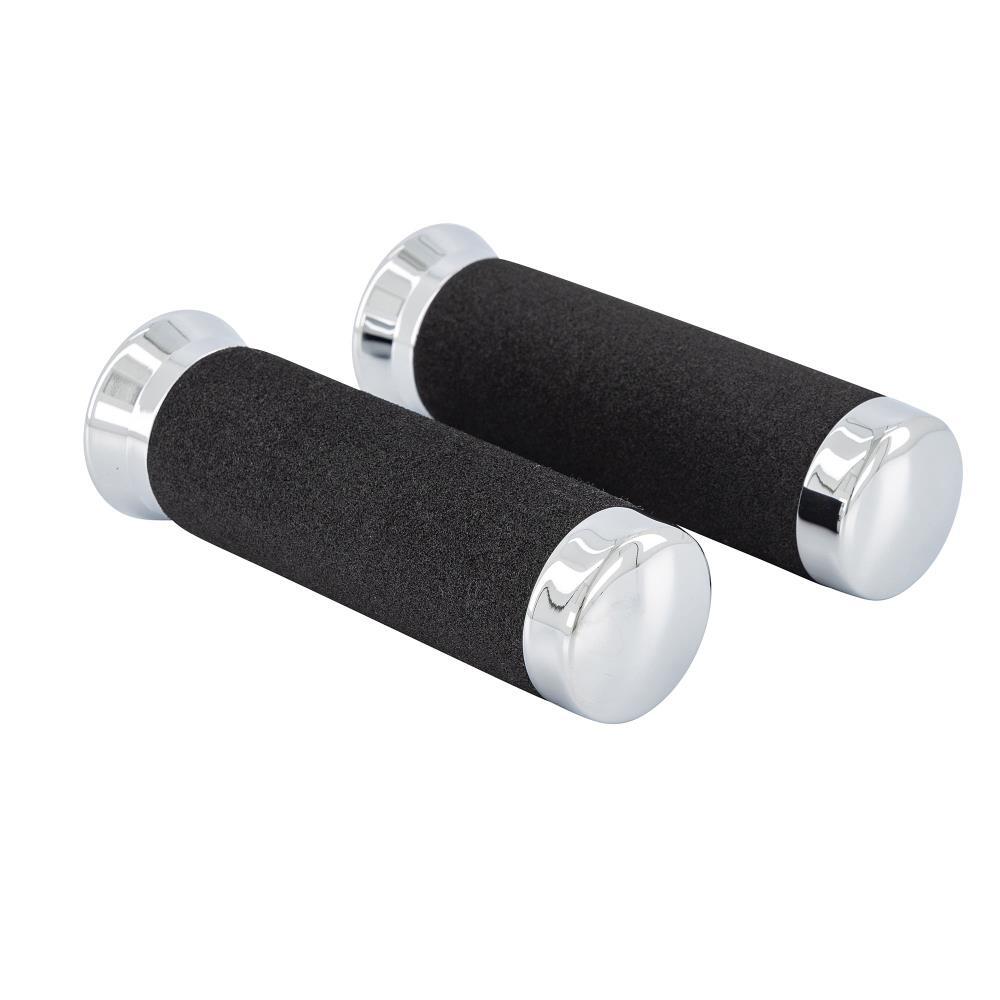 Highway Hawk Grip Covers Handlebar Grips "Moss Rubber" Chrome End Cap 7/8" Handlebar