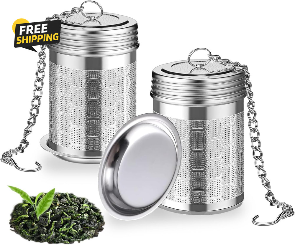 2 Pack Stainless Steel Tea Infusers, Extra Fine Mesh Strainers with Drip Trays
