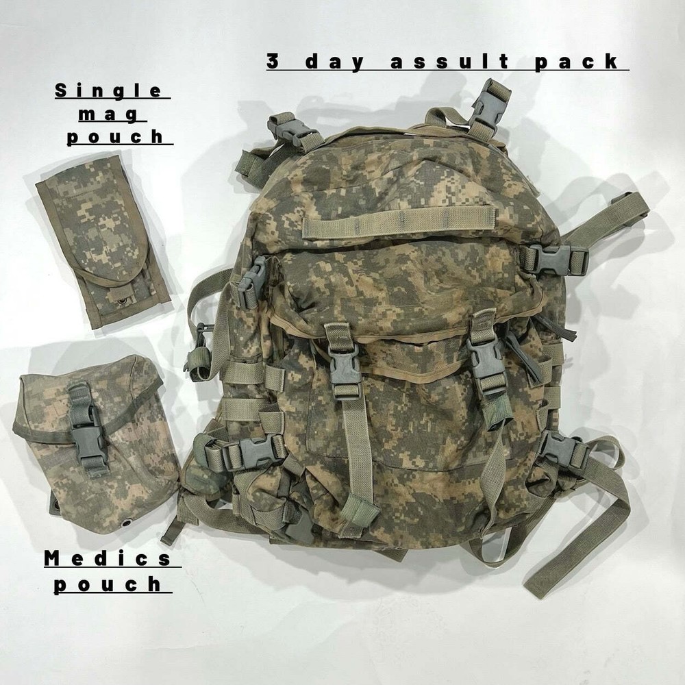 US Army 3 Day Assault Pack Rucksack ACU Digital MOLLE II Includes Extras