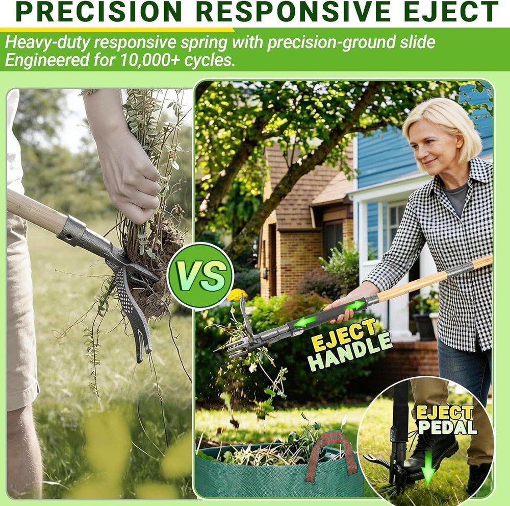 Complete Weeding Kit: Heavy-Duty Bamboo Puller & 16-Gallon Leaf Collection Bag